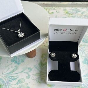 NEW! Cate & Chloe Set Ariel Earrings 18K White Gold Plated Blake Crystals Round